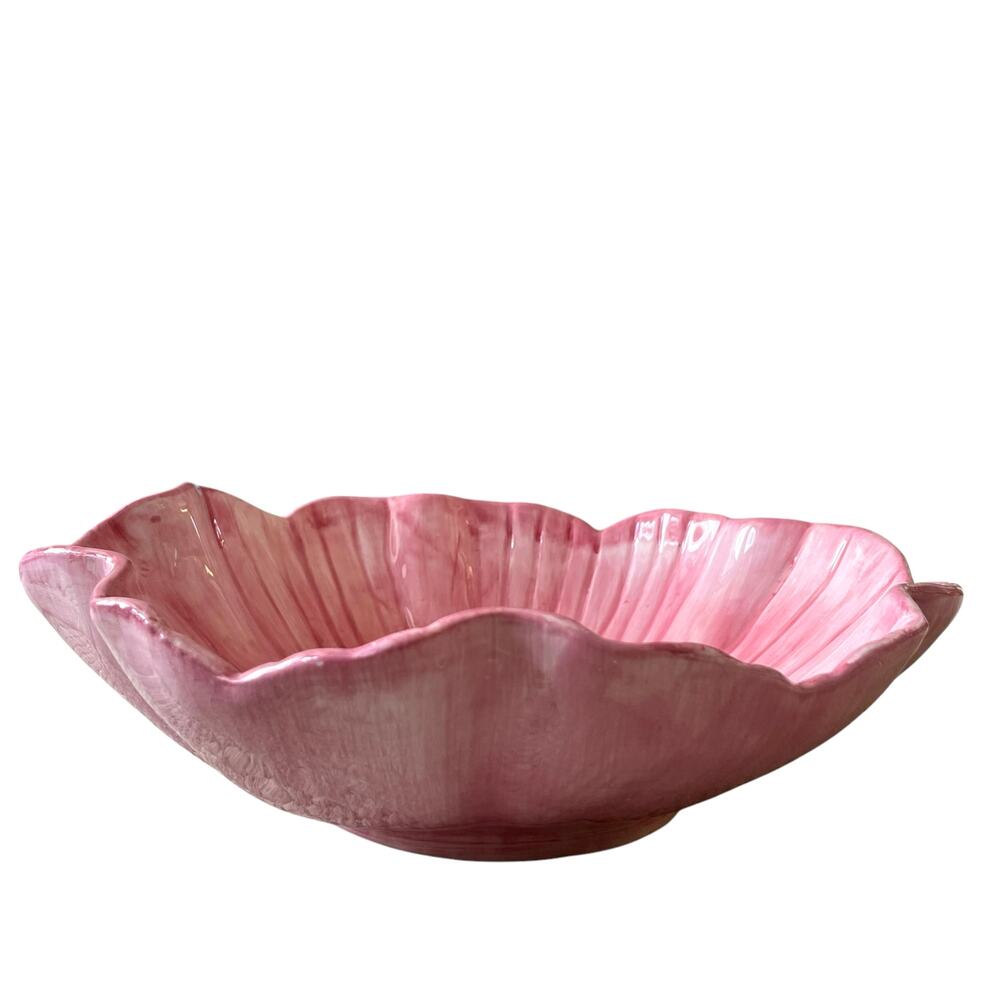 MAXCERA Pink Flower Ceramic Serving Bowl 12in Spring Easter New - Picture 2 of 13